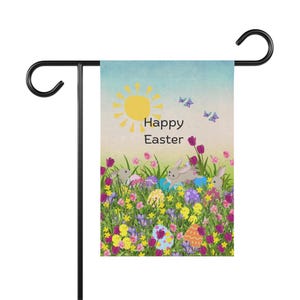 Happy Easter bunnies and chick flag, Easter garden & house Banner, Cute Easter flag, garden Easter flag, Spring Easter flag, gift for mom