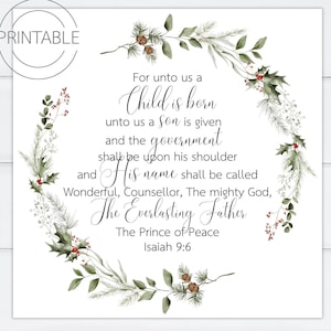 Christmas Scripture Card Isaiah 9:6 | Printable Christian Quote Gift Tags