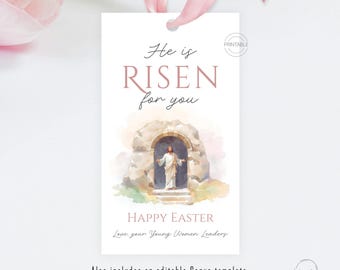 Printable Easter Tags: Jesus and Tomb He is Risen for You | LDS Young Women Gift or Treat Tags