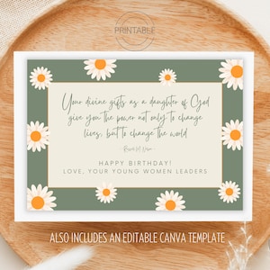 Printable Birthday Tag for Young Women and Relief Society / Daughter of God Quote by Russell M. Nelson Green Daisies