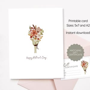 Printable Mothers Day Card with Matching Gift Certificate / Happy Mothers Day