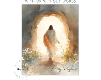 Imagen imprimible de Jesús resucitado caminando bajo el arco / Él ha resucitado por ti Folleto religioso SUD