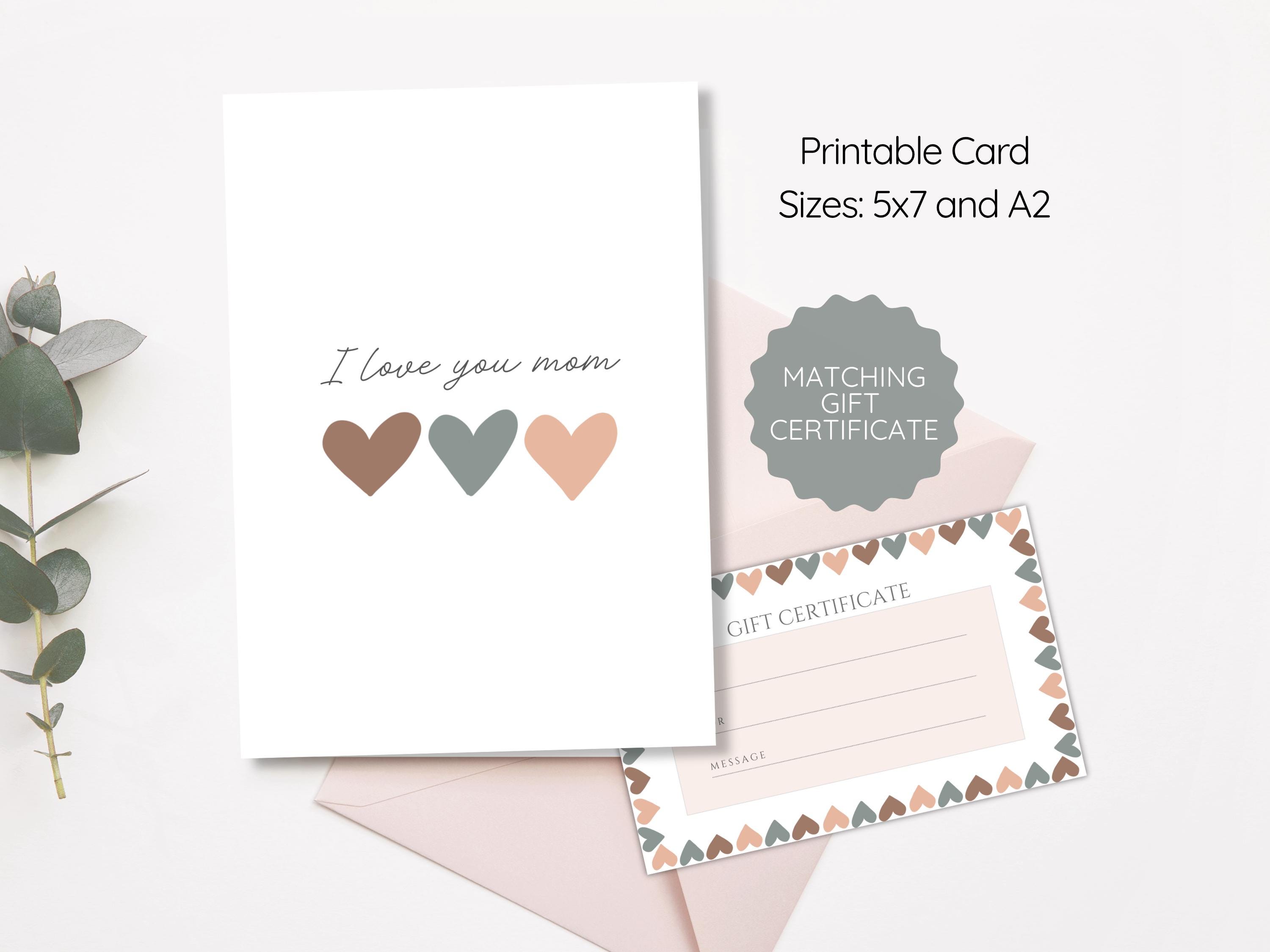 Mothers Day Card / Printable I Love You Mom Greeting Card With Matching ...
