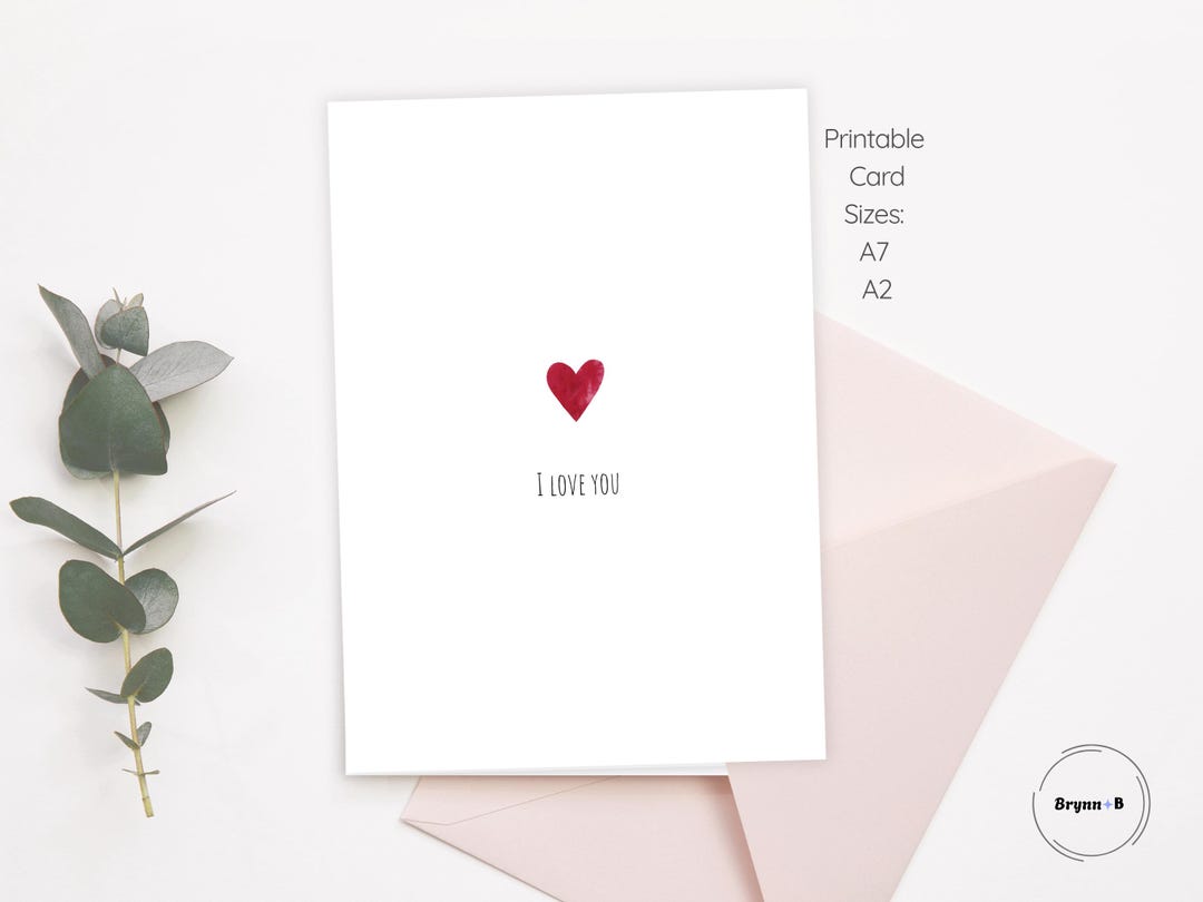 Printable Greeting Card I Love You Single Watercolor Heart ...