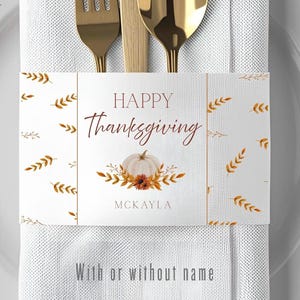Thanksgiving Napkin Wraps: Printable Happy Thanksgiving Napkin Ring | Place Setting Name Tag Template