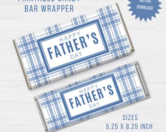 Fathers Day Printable Candy Bar Wrapper | Happy Fathers Day Blue Plaid Editable Template