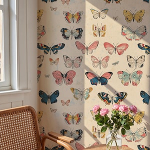 Butterfly Wallpaper: Vintage Floral Wall Mural, Removable Wallpaper