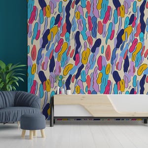 Abstract Colorful Modern Wallpaper – Vibrant Artistic Wall Mural - Modern Art Wall Decor - Removable Wallpaper