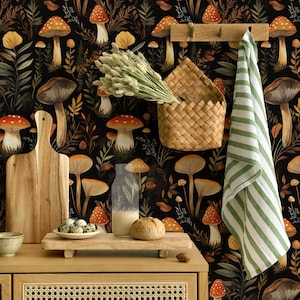 Mushroom Wallpaper: Nature-Inspired Botanical Mural (Peel and Stick) - Removable Wallpaper