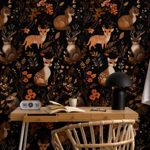 Woodland Deer Wallpaper Mural: Dark Forest Nursery Decor, Cottagecore Peel & Stick