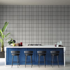 Minimalistische Gitter Tapete | Schwarz-weiße moderne geometrische Wandbild | Skandinavisches & zeitgenössisches Dekor - Abnehmbare Tapete