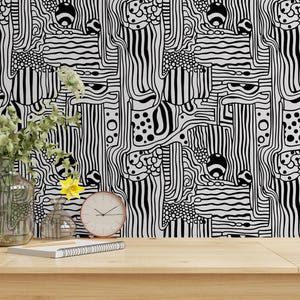 Modern Abstract Black and White Geometric Wallpaper - Artistic Minimalist Design for Home Decor - Removable Wallpaper
