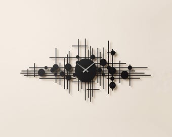 Oversized Metal Wall Clock, Mid Century Modern Silent Timepiece