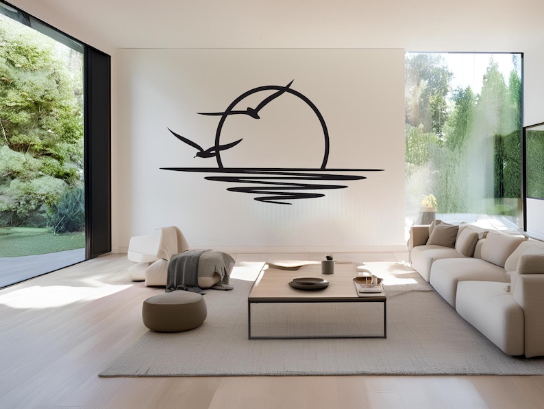 Tagtight Metall Wandkunst Sonnenaufgang Mit Möwen - 30x16cm Abstrakte Wanddekoration