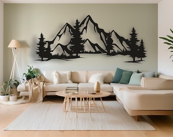 Metal Mountain and Forest Wall Art: Evergreen Tree Silhouette