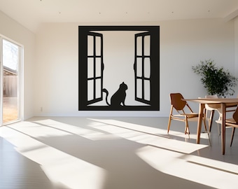 Grote metalen kattenmuurkunst: moderne open haard en buitendecoratie
