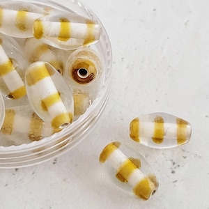 20pcs Vintage Striped Glass Beads, 13x8mm Oval  Beads with yellow Stripes, Vintage India Glass Beads