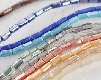 4x2 Faceted Rectangular Glass Beads: Pastel & Bright Colors, 16" Strand