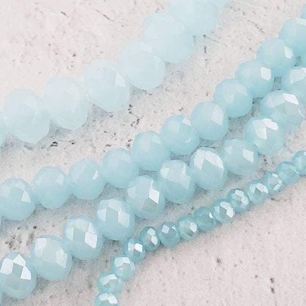 Faceted Glass Rondelles, 16" STrand of Blue Glass Rondelles, Opaque Glass Beads