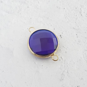 Large Round Glass Channel Connector, Gold Plated  Brass Channel Charm with 2 Loops, 16mm Faceted Double Sided Bracelet Connector