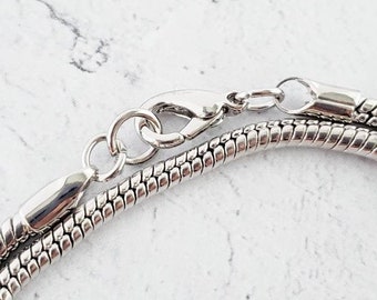 Ready Made Snake Chain with Clasp, Rhodium Plated Snake Chain Necklace, 3mm Thick Chain, Multiple Lengths