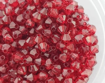 100pcs Tiny Glass Bicone Beads, 4mm Cherry Red Glass Faceted Conic Beads