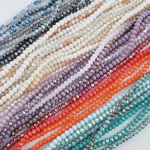 Rondelles de vidrio facetado de 4 x 3 pulgadas, tira de rondelles de vidrio de colores de 16 pulgadas, elija entre colores surtidos