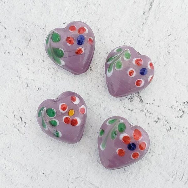 Vintage Heart Glass Beads, Assorted Handmade India Glass Bead Lots, Unique Vintage Beads