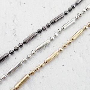 1 yard Ball and Bar Chain, 1.5mm Plated Gold, Rhodium & Hematite Ball and Bar Chain, Bead Chain