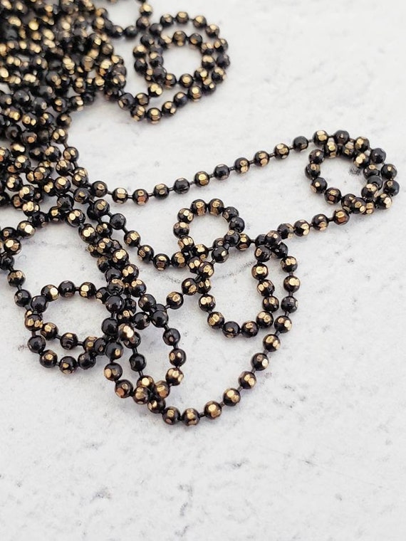 1 yard Faceted Ball Chain, 1.6mm Black & Gold Brass Bead Chain, Color Ball Chain by the Yard, Shot bead chain