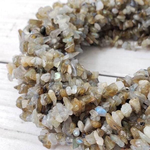 30" Strand of Natural Labradorite Chip Beads, Genuine Grey Labradorite Drilled Nugget Beads, Gemstone Chip Beads.