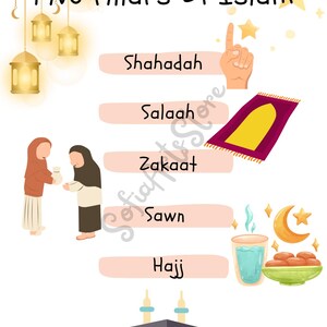 Set of 8 Islamic Children&#39;s Educational Posters | Digital Download | 5 Pillars, Prophets, Salah, Wudu & Dhikr