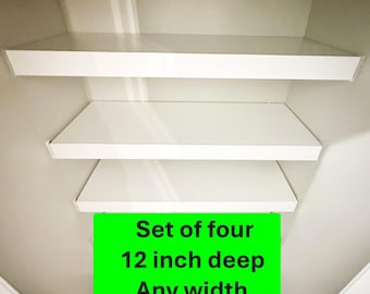 12-in deep SET OF FOUR Floating Shelf Covers-Any Size & Color for wire shelving in Pantry Laundry Closet-Custom Wood Shelf Wire Rack Topper