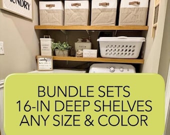 Wire Shelf Wood Cover, Set of 16-in deep Floating Shelves for Pantry Laundry Linen Closets, Custom Wire Rack Topper-Any Width and Any Color
