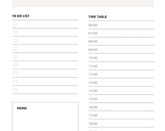 Puede incluir: Un planificador diario en blanco y negro con una sección para "El mantra de hoy", una lista de tareas pendientes y un horario de 6:00 AM a 11:00 PM.