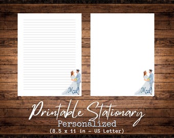 Personalisiertes druckbares Briefpapier | Hochzeit | Aquarell | Liniert | Ungefüttert | US Letter | Benutzerdefinierte Hochzeit