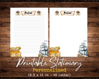 Piraten Themed Stationär | Personalisiert | Schatzsuche | Piratenkarte | US Letter | Digitaler Download
