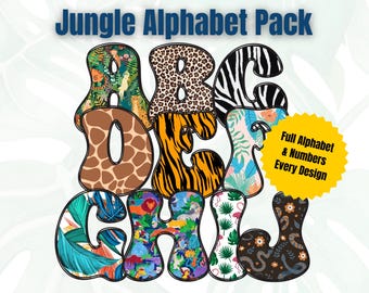 10er Paket! Dschungel Alphabet & Zahlen Bündel | Kinderbuchstabe | PNG Alphabet | PNG Schriftart | Buchstaben Download
