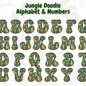 Jungle Alphabet & Numbers Bundle | Doddle Letters | PNG Alphabet | PNG Font | Letter Download