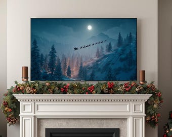 Weihnachtsmann verschneiter Wald - TV Art, Samsung Frame TV, Apple TV, Roku, Amazon Fire Stick