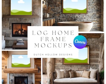 Rustikales Blockhaus 4: 3 Rahmen Mockup Bündel | Leinwandrahmen Mockup | Gemälde Mockup | Foto Mockup
