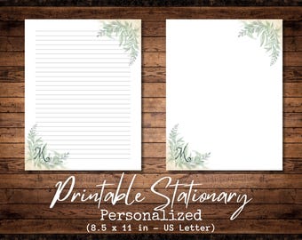 Personalisiertes druckbares Briefpapier | Salbei | Aquarell | Liniert | Ungefüttert | US Letter | Digitaler Download