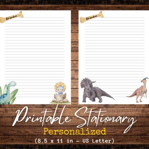 Papelería con temática de dinosaurios / Personalizada / Prehistórica / Letra estadounidense / Descarga digital