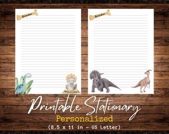 Dinosaurier Themed Stationär | Personalisiert | Dino | Vorgeschichte | US Letter | Digitaler Download