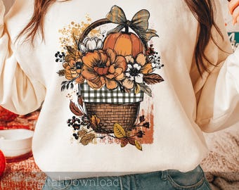 Autumn Boho Bundle (6) | Floral Pumpkin | Floral Apple Basket | Coquette Bow | Commercial Use PNG