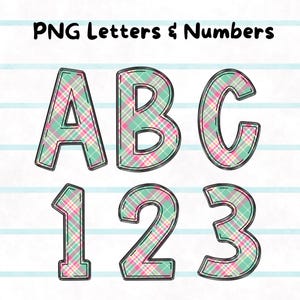 Spring Plaid Font | Doddle Letters | PNG Alphabet | PNG Font | Letter Download