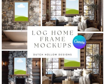 Rustikales Blockhaus 3: 4 Rahmen Mockup Bündel | Leinwandrahmen Mockup | Gemälde Mockup | Foto Mockup