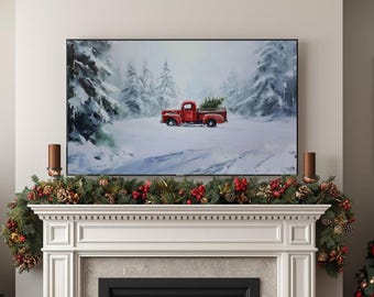 Weihnachtsrot LKW - TV Art, Samsung Frame TV, Apple TV, Roku, Amazon Fire Stick