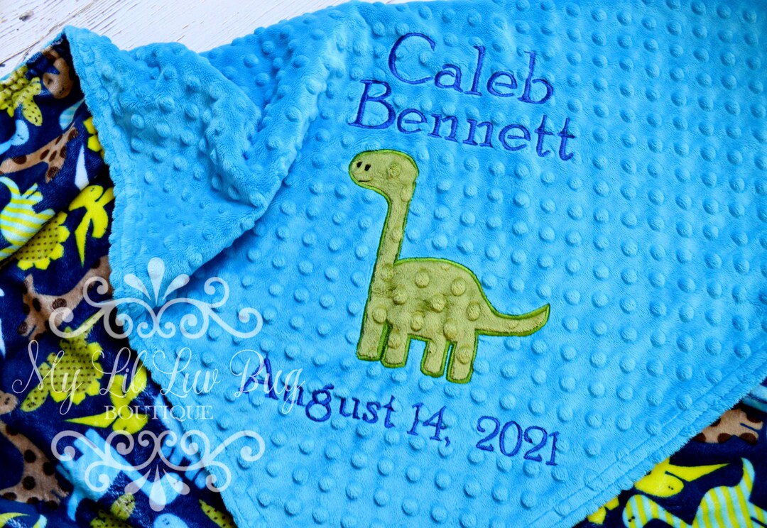 Dinosaur Baby Blanket Personalized Minky Brontosaurus Baby Blanket Custom Dino Monogrammed Baby