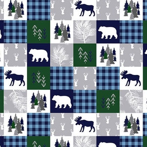 Personalized baby girl blanket trees and bear buffalo plaid name cabin quilt outdoors forest wilderness adventure lumberjack image 7